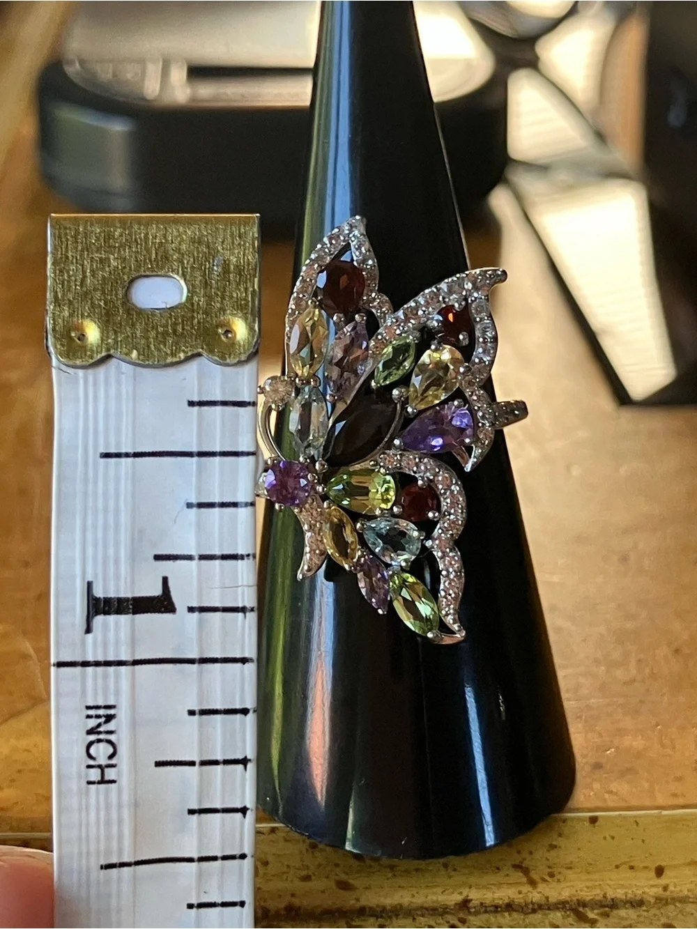 Natural Multi Gemstone Butterfly Ring Size 6.75